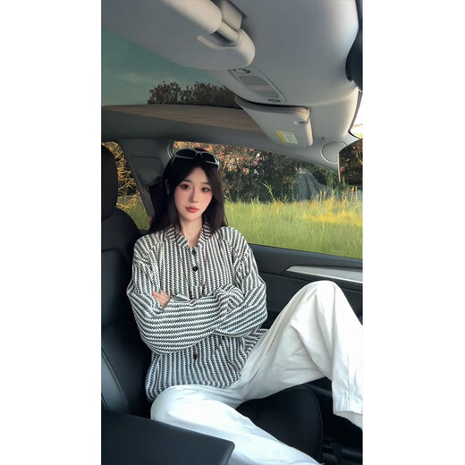 Shelley Jones herringbone pattern long-sleeved T-shirt for men in spring and autumn Henry collar relaxed bottoming shirt with trendy casual loose sweatshirt white XL recommended 120-140Jin Jin equals 0.5 kg