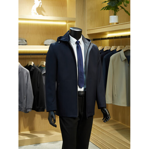 BG GLAMURB Light Luxury Brand Jacket Men's Windbreaker Jacket Autumn High-end Business Thin Short Coat Removable Hat Top Navy Blue L 175 (Suitable for 120~140 Jin Jin equals 0.5 kg)