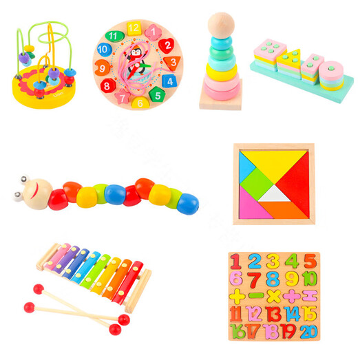 
Magic Beans, Live Basketball Children's Enlightenment Eight-Music Piano Wooden Punctuation Xylophone 1-2-3 weeks 4-year-old men and women's early childhood education baby toys Eight-Music Piano + Four sets of columns + beads + bells + towers