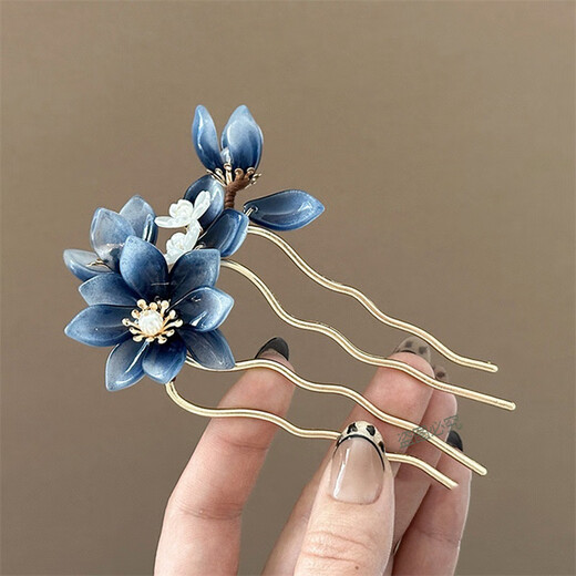 LANSILL new Chinese style gradient blue glazed flower hairpin headwear women's ancient style cheongsam hair comb hairpin accessories national style birthday gift F3558 gradient blue glazed hairpin