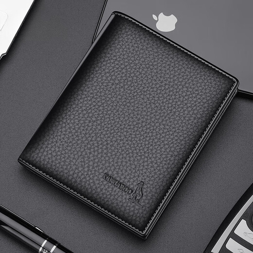 Känguru (Kangaroo) Wallet Herren Kurzer Leder Brieftasche vertikaler Stil 2025 Neues trendiges Reißverschluss Kuhlatten-Ultra-dünn verdickter Brieftasche schwarz (mit Reißverschluss