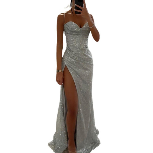 Women's fashionable and sexy European and American temu hot-selling dress long dress banquet evening dress black M
