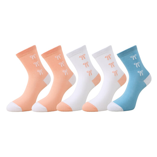 Jeanswest Women's Color Block Woven Stockings 2025 Autumn New Arrival Sweet Women's Stockings 5 Pairs Pack L6 Pink*2+White*2+Blue 6S29 One Size