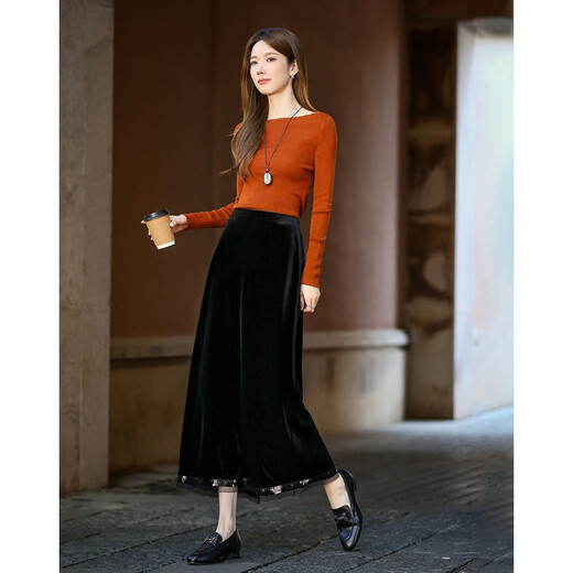 Demana Velvet Whisper Autumn Glossy Sequin Stitching Straight Tibetan Flesh Elastic Waist Small Women's Skirt