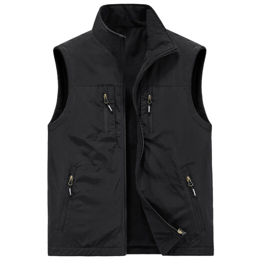 Walking Dragon Men's Velvet Vest Casual Reversible Vest Fishing Photography Vest 1806 Khaki Velvet L (125Jin Jin is equal to 0.5kg -140Jin Jin is equal to 0.5kg)