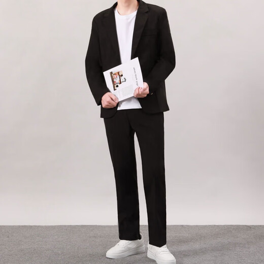 GOKU men's casual suit Korean high-end youth dress formal suit handsome style black suit + pants 2XL weight 160-180Jin Jin equals 0.5 kg