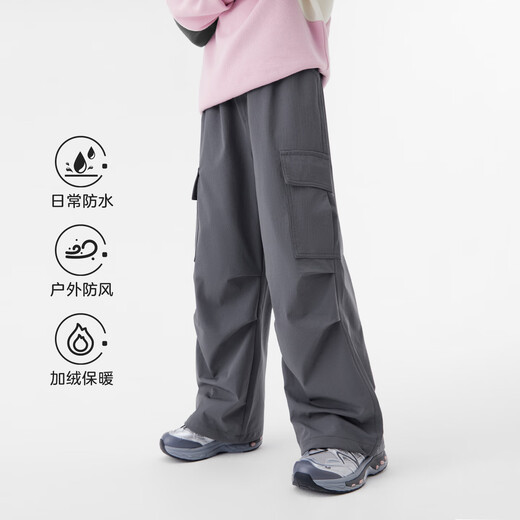 左西童装女童裤子加绒工装裤2025新款儿童户外耐磨伞兵裤 黑色 160