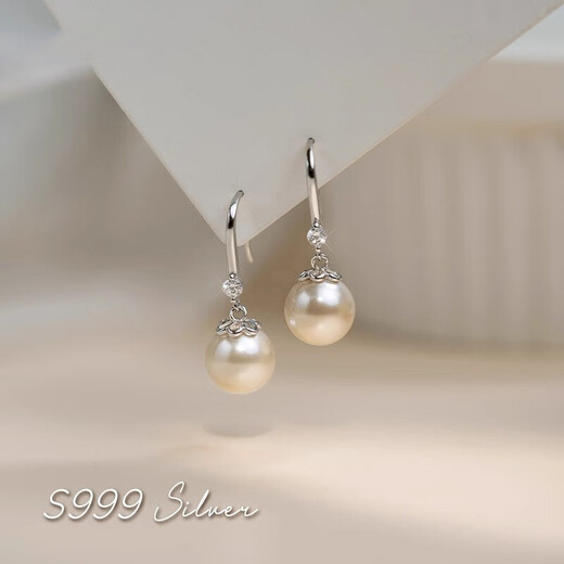 Qi Xiaomi s999 sterling silver tassel pearl earrings for women 2025 new style earrings, light luxury temperament, high-end earrings, fashionable earrings, a pair of tassel pearl earrings, 999 pure silver