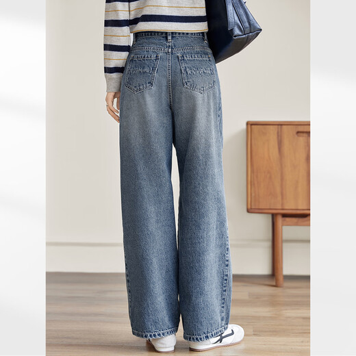 Dialogue AN plus size series hip-less retro wide-leg jeans for autumn slightly fat mm pear-shaped slim tapered trousers denim dark blue 3XL recommended weight 160-180