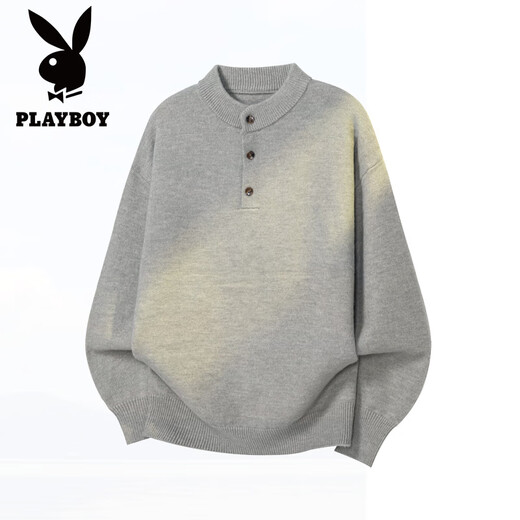 Playboy Henley Collar Half Turtleneck Sweater Men's Autumn American Loose Sweatshirt Jacket Men's Lazy Style Sweater Men Black 2XL