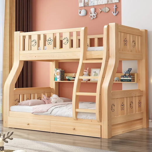 OPELSTON all solid wood children's bunk bed, siblings do not disturb each other, high and low beds, double bunk bed, upper and lower floors, ladder type + mattress * 2, upper bunk width 1.6 meters, bottom bunk width 1.8 meters