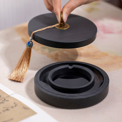 Huying 5-Zoll-Hot-Pot-Tintenstein, klassisches Modell mit Abdeckung für Kalligraphie, spezielle Doppelkreis-Tintenpatrone aus natürlichem Rohstein, feuchtigkeitsspendende und verdunstungshemmende Schleiftinte, Stiftwaschmittel für Anfänger, vier Schätze der Studie