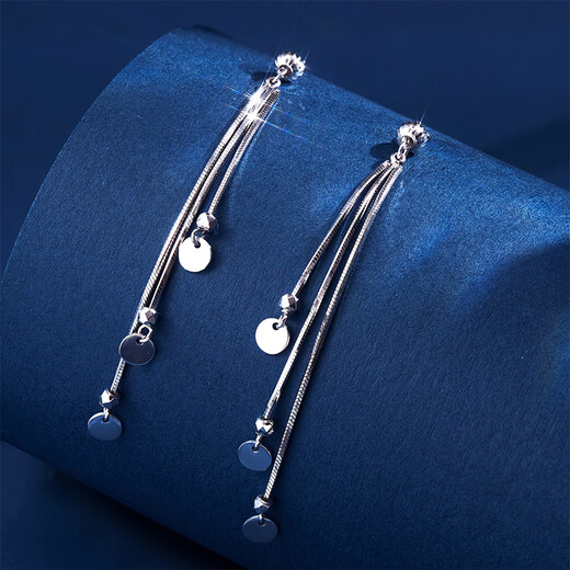 Meluxe platinum earrings for women, PT950 tassel earrings, birthday gift for girlfriend, wife, type B, about 3g