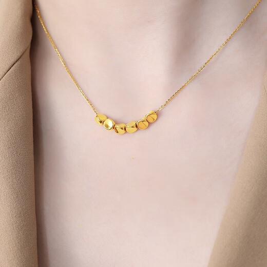 Chow Tai Fook Pure Gold 999 Twisted Beads Gold Pendant Sugar Cube Women's Collarbone Necklace Chinese Valentine's Day Gift for Girlfriend Foot Three Sanyang Kaitai