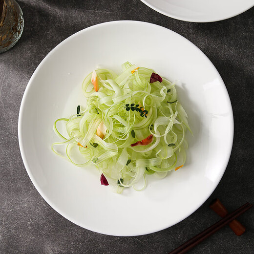 Simple pure white ceramic round soup plate, cold dish plate, Chinese hotel high-end hot dish plate, restaurant tableware, 9-inch Tang-style soup plate-Youpin white porcelain