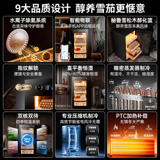 CIGARLOONG 95C cigar cabinet with constant temperature and humidity, WiFi remote control, water ion purification, ammonia compressor refrigeration, cedar wood mellow cultivation, fingerprint lock, office cigar cabinet, constant temperature and humidity control, cigar cultivation, classic sober cigar box model