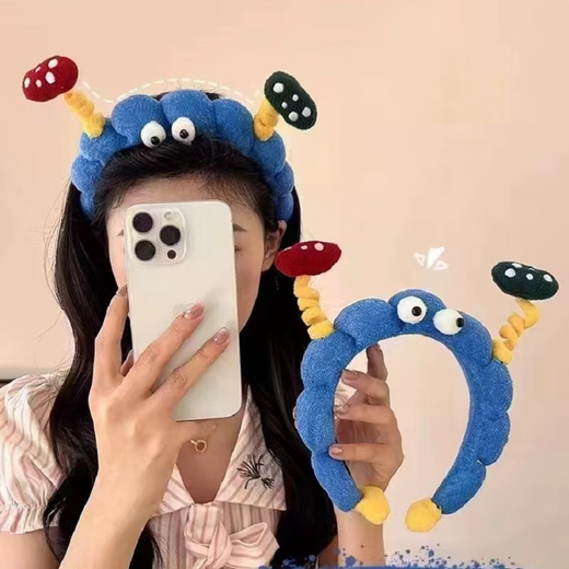 Tanbeiman headband for women's face washing, cute twisting stick for big-eyed boys with high skulls, funny bangs-grabbing hair fun headwear, twisting stick plush hairband for big-eyed boys