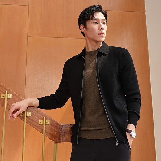 Youngor dense fleece wool sweater men's sweater jacket men's 25 autumn and winter warm and comfortable skin-friendly lapel black VWHW619961AFA S 95cm (recommended 105-125Jin Jin equals 0.5 kg)
