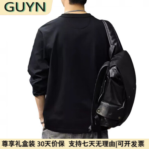 GUYN light luxury men's clothing brand 2025 spring new pure cotton Henry collar long-sleeved T-shirt for men, loose, fashionable and versatile, military green military green 2XL 150175Jin Jin equals 0.5 kg
