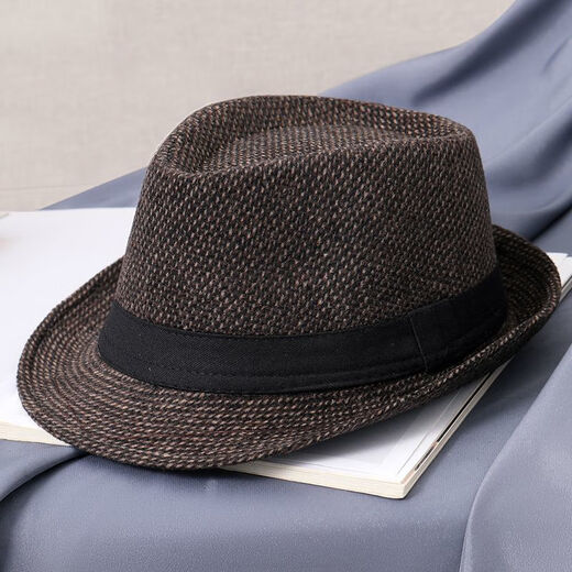 Qisman top hat for middle-aged and elderly men, autumn and winter British jazz hat, middle-aged gentleman hat, black small top hat, men's top hat, woolen black and gray, M size 56-58cm