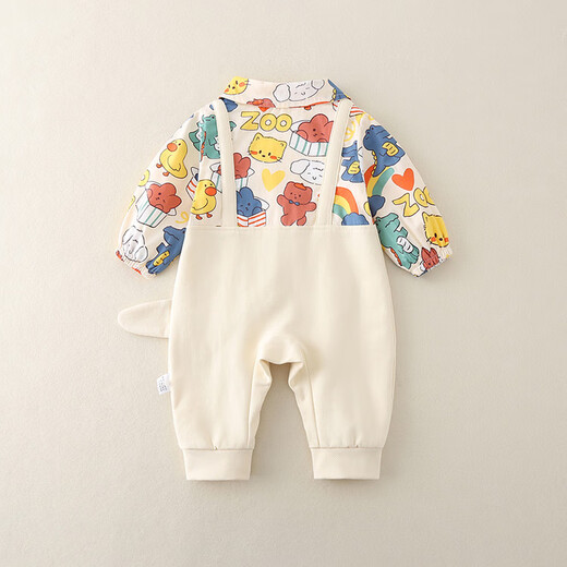 Yuanyuanmimi baby clothes, autumn jumpsuits, new Korean-style Western-style baby boy and girl cartoon outing clothes, apricot color 73cm