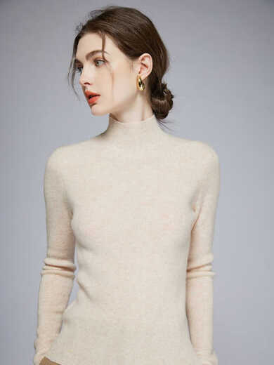 SENLIYA international light luxury high-end cashmere sweater half turtleneck cashmere sweater women's warm pullover sweater solid color inner mid-collar knitted white S