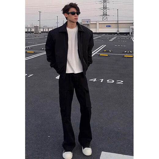 7 high-quality Hong Kong style casual jackets for men, autumn and winter quilted warm lapel jackets, men's work clothes, pilot cotton coats, cotton clothes, GWHG-3386 black XL