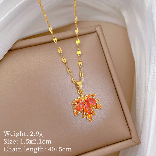 Colorful maple leaf necklace and earring set combination, light luxury, fashionable personality, versatile niche design clavicle chain, maple leaf necklace and earring set, orange, random gift box