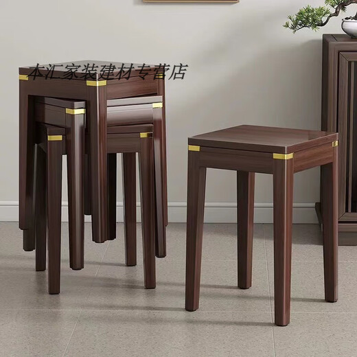 Zhongen Solid Wood Stools for Home Stackable Modern Simple Dressing Stools Living Room Dining Table High Stools Catering Commercial Square Stools Upgraded Copper Style-6 Pack_Home