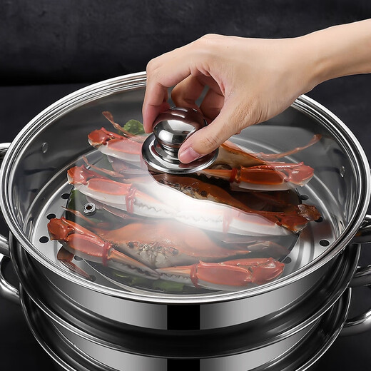 Visible in low light, double-layered stainless steel soup pot with handle, 28cm stew steamer, thickened gas stove, induction cooker, stainless steel steamer, double-layered, double-eared, thick 28cm