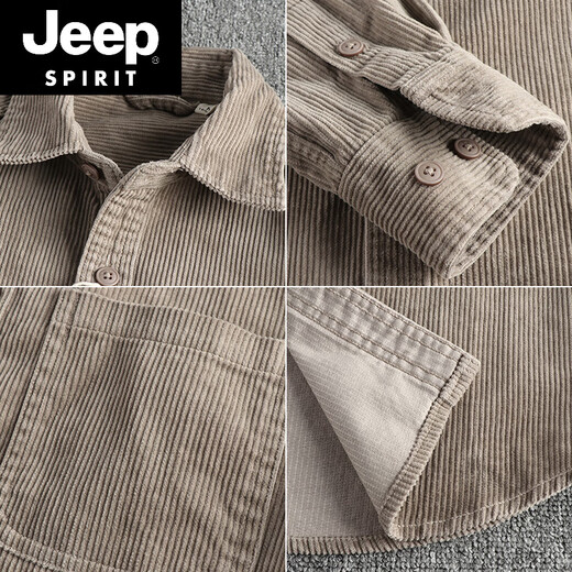 JEEP SPIRIT small amount of custom-woven pure cotton corduroy washed long-sleeved shirt men's American khaki trendy single pocket shirt jacket green 18 M 100-130Jin Jin equals 0.5 kg