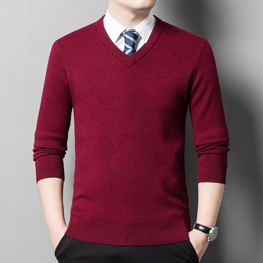 XJSGS international brand men's high-end wool sweater 100% pure wool autumn and winter new V-neck sweater men's bottoming shirt high-end black gray spot XL