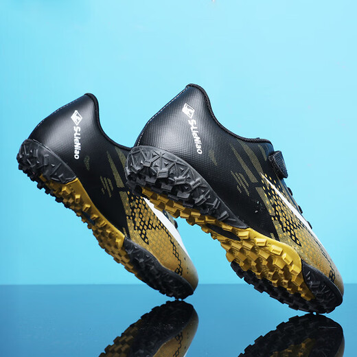 Irving leads the way in lace-free children's football shoes for men and women with broken nails TF artificial grass for teenagers and primary school students with Velcro ratio black gold broken nails 36