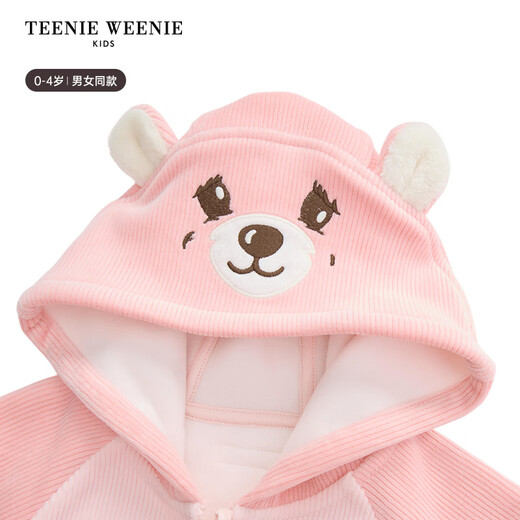 Teenie Weenie Kids Bear Children's Clothing 25th New Autumn and Winter Men's and Women's Baby Cartoon Zipper Jumpsuit Pink 80cm
