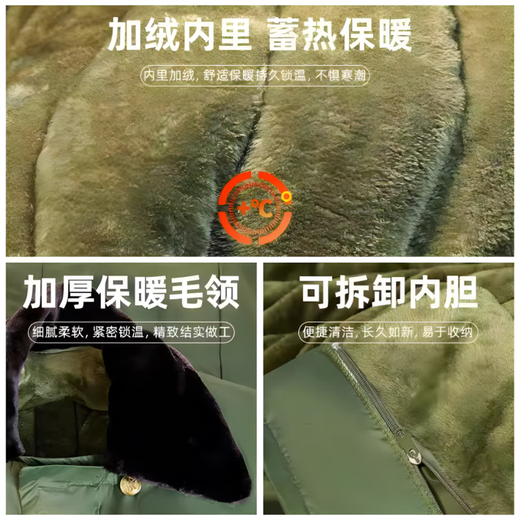 Jihua 3565 military coat winter plus velvet thickened windproof warm green old-fashioned cotton coat men's labor protection cold storage cold-proof clothing green velvet lining zipper detachable