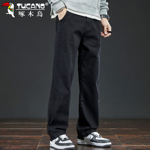 Woodpecker (TUCANO) jeans men's autumn and winter pants men's loose straight casual pants American wide-leg trousers black 33