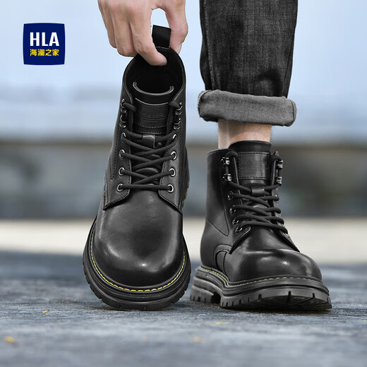 海澜之家（HLA）男靴马丁靴男经典百搭靴子男 黑色 38