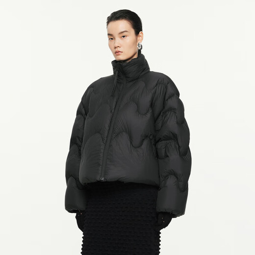 江南布衣（JNBY）【波朗尼】秋冬新品羽绒服女立领波浪设计短款休闲宽松5O0C12350 001/本黑 XS