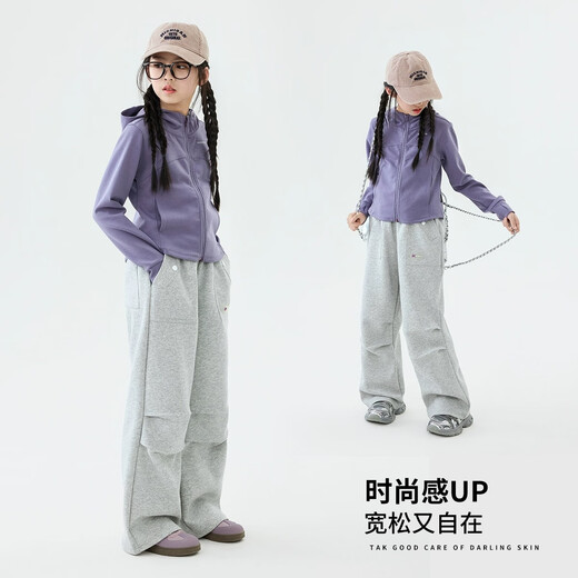 Ikano I.KARNOW Girls Sports Set Children's 2025 New Autumn Clothes Fashionable Autumn Hoodie Sweatshirt Fashionable Two-Piece Set Girls 15267 Gray + 10153 Purple 150