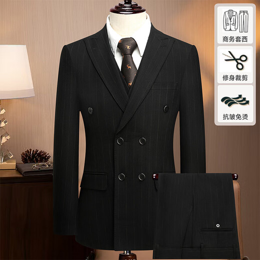 TPZBWG high-end brand double-breasted suit suit set for men 2025 new business casual collar two-piece set black M 170
