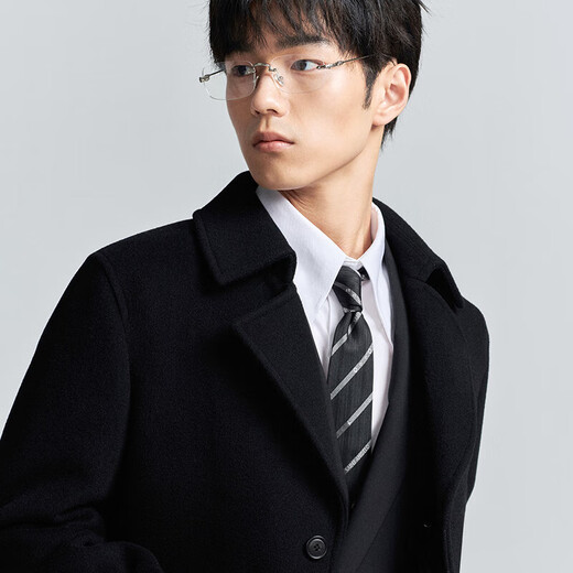 Angel Bird Men's Double-sided Wool Coat Business Casual Pure Wool Jacket KEBS253022U Obsidian Black L-48