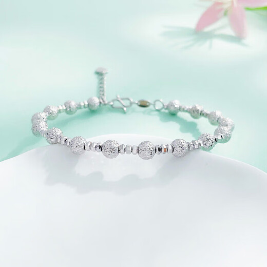 Lao Fengxiang platinum bracelet pt950 sparkling bead abacus bead bracelet gift for girlfriend and wife platinum jewelry white gold about 12.17g adjustable range 54-56mm