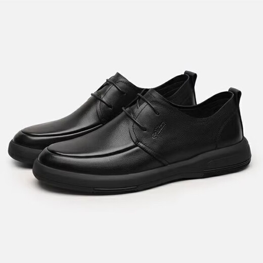 Goldlion men's shoes autumn round toe cowhide business casual leather shoes black men's genuine leather soft sole soft surface dad shoes black slip-on 40