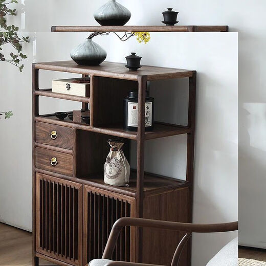 Jianyimao new Chinese style Bogu rack walnut small solid wood Duobao Pavilion living room tea storage cabinet home retro Ruyi Bogu rack tea cabinet 80*120*35cm