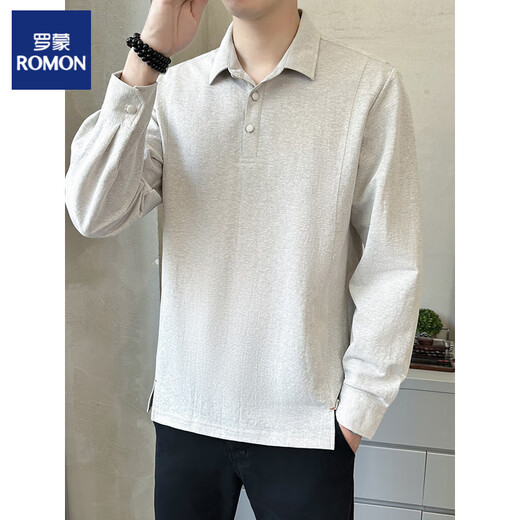 ROMON cotton linen long-sleeved T-shirt for men 2025 new autumn casual solid color linen POLO shirt spring and autumn lapel base shirt 9882 white M