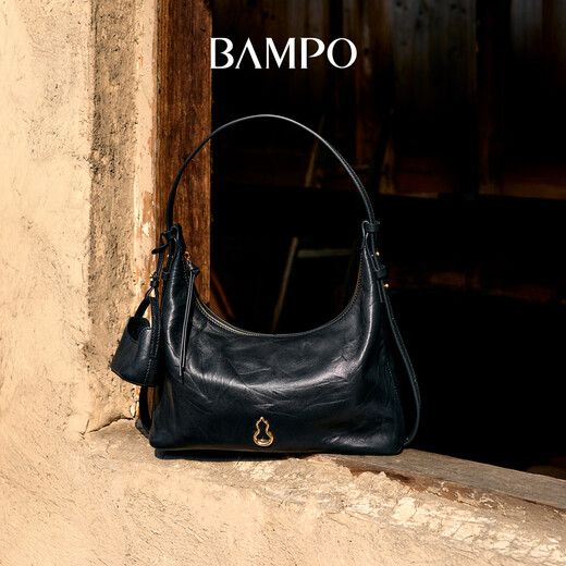 Bampo Jinyuan bag large size first layer cowhide hobo bag shoulder bag autumn and winter new crossbody armpit bag for women ink black 930