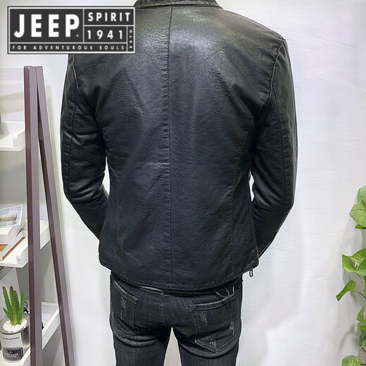 JEEP SPIRIT Jeep Leather Jacket Men's Spring and Autumn New Stand Collar Slim Motorcycle Suit Versatile Men's Leather Jacket Handsome Jacket 8886-Thickness Single Lining Size Small Regular S Suitable for 80-90 Jin Jin equals 0.5 kg Small