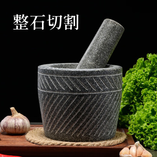 Grain harvesting large hand-made original stone garlic pounder natural household stone mortar pounder medicine jar grinder garlic peeler garlic press garlic mortar large hand-made cylinder-shaped carving with stone hammer