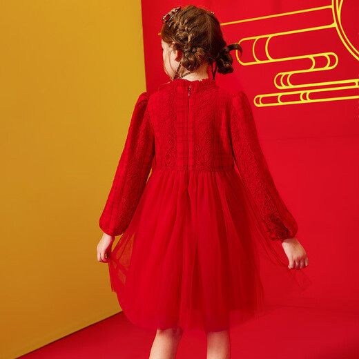 ASK JUNIOR New Year's wear, girls' dresses, winter wear, velvet warm mesh skirt, western style Chinese style children's skirt