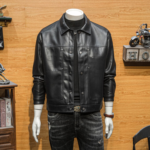 JAGR trendy brand leather jacket men's new spring and autumn motorcycle leather jacket casual top trendy men's leather jacket black black 2XL